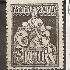 TIMBRE 101B, ROMANIA, 1921, ASISTENTA SOCIALA, 25 BANI, CURIOZITATE, PATA ALBA DEASUPRA CAPULUI COPILULUI, STAMPILAT, EROARE, ERORI