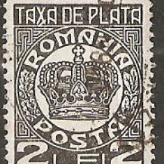 TIMBRE 101f, ROMANIA, 1932/8, TAXA DE PLATA COROANA, 2 LEI, EROARE, TAXA, X LINIE LA BAZA LUI X, ERORI, ECV