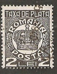 TIMBRE 101f, ROMANIA, 1932/8, TAXA DE PLATA COROANA, 2 LEI, EROARE, TAXA, X LINIE LA BAZA LUI X, ERORI, ECV foto