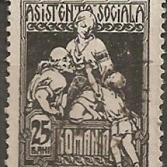 TIMBRE 101p, ROMANIA, 1921, ASISTENTA SOCIALA, 25 BANI, CURIOZITATE, DANTELURA MIXTA PIEPTENE - LINIE, EROARE, ERORI