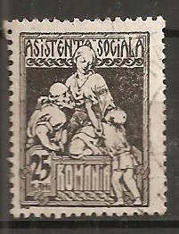 TIMBRE 101l, ROMANIA, 1921, ASISTENTA SOCIALA, 25 BANI, EROARE, L, ALB IN JURUL LUI L, EROARE, ERORI foto