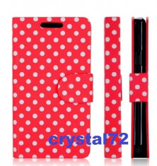 Livrare gratuita! Husa stand wallet (carte, portofel) polka dots (rosie cu buline albe) pentru SAMSUNG GALAXY S2 I9100 + laveta + stylus foto