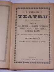 CARAGIALE- TEATRU- EDITIE CRITICA DE OCTAV MINAR- 1924, CARTONATA- LEGATURA DE EPOCA- VOL I foto