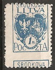 TIMBRE 102e, LITUANIA, LITWA, 1M, CURIOZITATE, PERFORATIE DEPLASATA, EROARE, ERORI, ECV foto