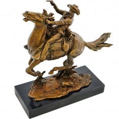 COWBOY- STATUETA DIN BRONZ PE SOCLU DIN MARMURA foto