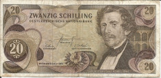 BANCNOTA 20 SCHILLING AUSTRIA 1967 VF+ foto