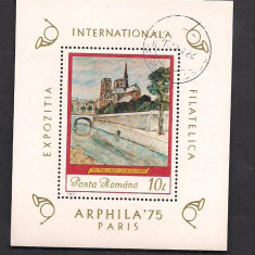 colita-ROMANIA-L.P 875-EXPOZITIA INTERNATIONALA FILATELICA,,ARPHILA'75'' PARIS-stampilata