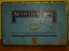 AuX: Superba tabachera veche din perioada interbelica, rara, cu timbru, NORTH STATE Cigarettes, Brown and Williamson, USA, in Deutschland, anul 1936! foto