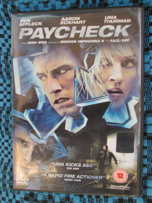 PAYCHECK - film DVD cu Ben AFFLECK si Uma THURMAN (original din Anglia, in stare impecabila!!!) foto