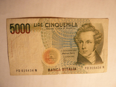 Bancnota 5000 Lire 4 ian.1985 Italia , cal.Buna foto