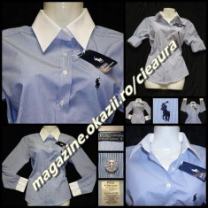 CAMASA DAMA DUNGI BLEU GULER MANSETE ALBE FIRMA BRAND POLO by RALPH LAUREN OFFICE BIROU CASUAL 100% BUMBAC CAMBRATA 4 PENSE SLIM FIT COLECTIE NOUA foto