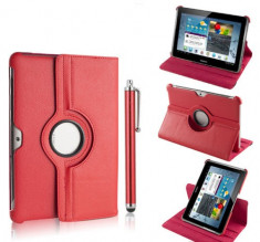 Husa rotativa ptr.Samsung Galaxy Tab 2 10.1&amp;quot; P5100/P5110/P5113 (RED) + Folie protectie ecran + Touch pen GRATIS foto