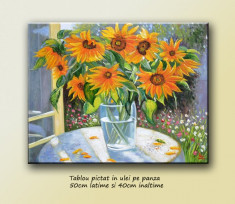 Buna dimineata - tablou floarea soarelui - ulei pe panza 50x40cm LIVRARE GRATUITA 24-48h foto