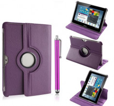 Husa rotativa ptr.Samsung Galaxy Tab 2 10.1&amp;quot; P5100/P5110/P5113 (PURPLE) + Folie protectie ecran + Touch pen GRATIS foto