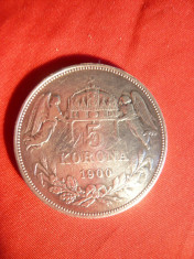 Moneda 5 Kor.1900 Ungaria Fr.Josef ,argint ,urme agatatoare pe contur foto