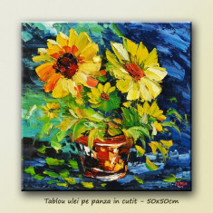 Vaza cu floarea soarelui (1) - tablou in cutit 50x50cm LIVRARE GRATUITA 24-48h foto