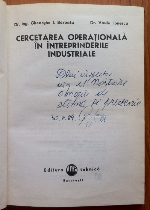 CERCETAREA OPERATIONALA IN INTREPRINDERILE INDUSTRIALE - Gh Barbatu, Ionescu