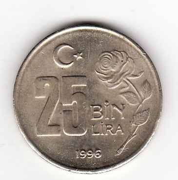 Turcia 25 bin lira, 25.000 lire 1996 foto