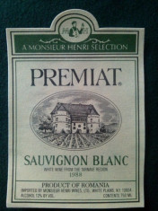 ETICHETA VIN ROMANESC PENTRU EXPORT SAUVIGNON BLANC PREMIAT 1988 foto