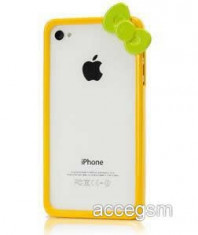 Bumper / Carcasa iPhone 4 / 4s slim galben cu fundita verde - calitate superioara foto