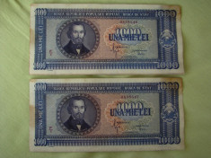 Doua Bancnote 1000 lei 1950 Serii Consecutive - aUNC foto