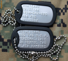 Placute identificare dog tag armata SUA, personalizat cu textul dorit de client, produs original nu oxideaza foto