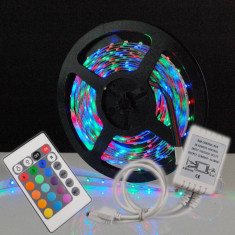 Banda led, multicolora, 5 m, 300 leduri smd 3528, non-waterproof, telecomanda foto