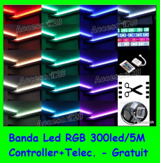 BANDA LED RGB 5050 REZISTENTA LA APA --- 5 METRI-- 300LEDURI -- OFERTA ---- NUMAI 104.99 CEL MAI MIC PRET!!Raspund la orice intrebare in maxim 5 min!! foto