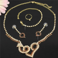 Set de bijuterii Swarovski Princess, placat cu Aur 18k - inel, cercei, bratara, colier GPS29 foto