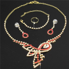 Set de bijuterii Red Swarovski Princess, placat cu Aur 18k - inel, cercei, bratara, colier GPS28 foto