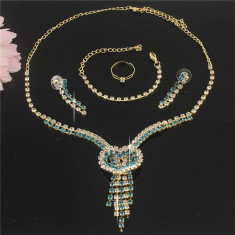 Set de bijuterii Blue Swarovski Princess, placat cu Aur 18k - inel, cercei, bratara, colier GPS25 foto