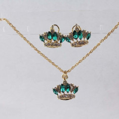 Set de bijuterii placat Aur 18k, Cristale Swarovski : cercei, lantisor cu pandantiv-ideal cadou GPS33 foto