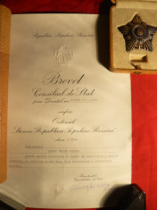 Ordinul Steaua RPR cl.IV,1964 , cu brevet in cutie ,semnat Gh.Gh.Dej ,argint foto