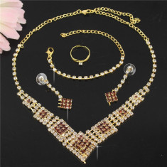 Set de bijuterii Swarovski Princess, placat cu Aur 18k - inel, cercei, bratara, colier GPS31 foto