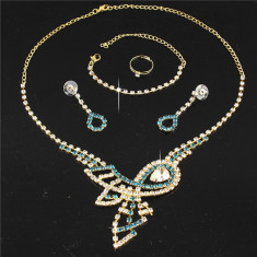 Set de bijuterii Blue Swarovski Princess, placat cu Aur 18k - inel, cercei, bratara, colier GPS20 foto