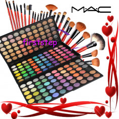 Trusa Machiaj Profesionala 180 Culori - MAC - Trusa Make-up Paleta de fard farduri + Set 24 pensule machiaj par natural + CADOU Set Decor unghii foto