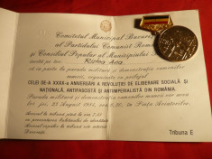 Medalie a XXXa Aniv.1944 cu Invitatie la Parada Militara foto
