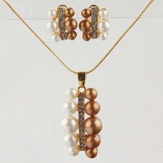Set de bijuterii superb placat Aur 18k, Perle si Cristale Swarovski : lantisor cu pandantiv,cercei-ideal cadou GPS34 foto