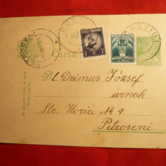 Carte Postala 2 Lei verde Carol II profil ,circ.Costiui- Petrosani
