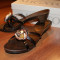 Papuci eleganti sandale pantofi ocazie Migato talpa lemn si barete piele maro inchis marimea 40, cadou femei/ doamne