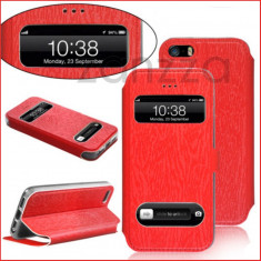 Husa iPhone 5 5S piele eco rosie folie display gratis foto