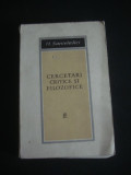 H. SANIELEVICI - CARCETARI CRITICE SI FILOZOFICE {1968}, Alta editura