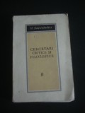 H. SANIELEVICI - CARCETARI CRITICE SI FILOZOFICE {1968}, Alta editura