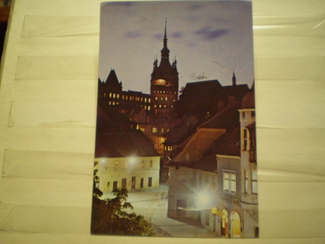 ROMANIA - SIGHISOARA - VEDERE DIN ORAS NOAPTEA - CIRCULATA , TIMBRATA .