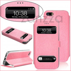 Husa piele ECO roz Apple iPhone 5 5S - Folie display CADOU foto