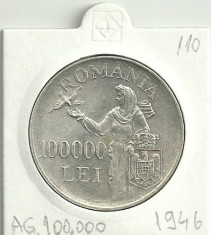 ROMANIA 100000 100.000 LEI 1946 ARGINT XF++ [3] foto