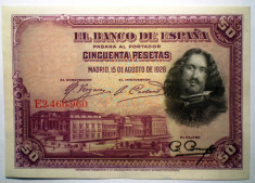 48. SPANIA VELAZQUEZ 50 PESETAS 1928 VF/AUNC SR. 960 foto