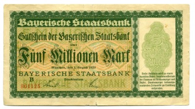 GERMANIA BAVARIA 5 000 000 5000000 MARKT BAYERISCHE STAATBANK STARE FOARTE BUNA foto