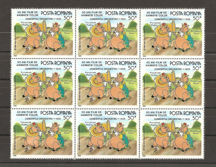 SD Romania 1986 LP1153a- W.Disney II, val.de 50 Bani-cu EROARE &quot;purcelusu&quot;, MNH