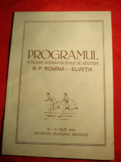 Program - Intalnirea Atletism RPR-Elvetia1954 ,adnotari , rezultate foto